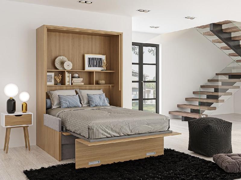 ARMOIRE LIT ESCAMOTABLE NAXOS SOFA 140*200 CM MERISER TISSU GRIS MÉCANIQUE SEDAC MERAL_1