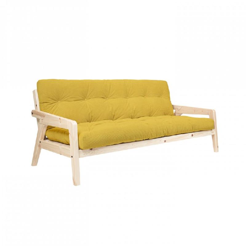 Canapé convertible futon GRAB - Pin naturel - Coloris miel - Couchage 130 x 190 cm - Style scandinave_1