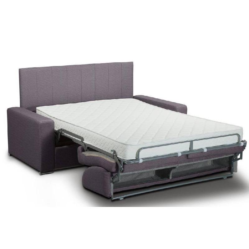 Canapé Belle Époque CanapExpress - Latttes 160cm - Matelas Memory 22cm - Tête de lit intégrée - Tweed violet_1