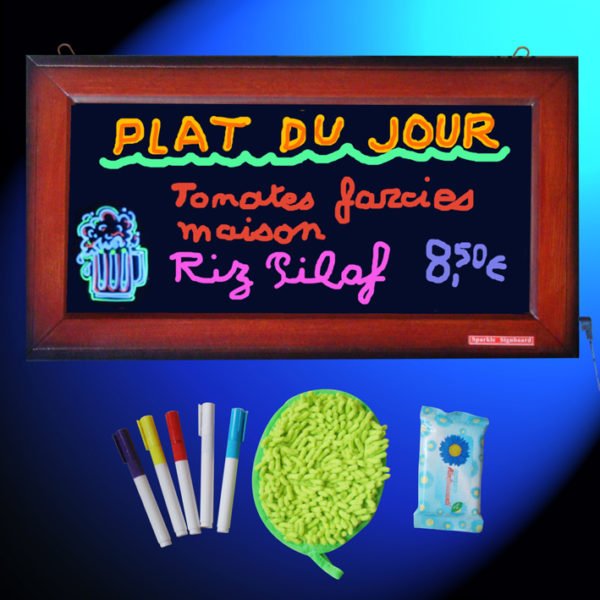 Ardoise lumineuse LED - Cadre bois ou blanc - Parfaite pour menus de restaurants_1