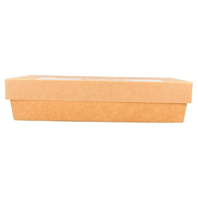 Boîte salade carton Kraft +couv fenêtre antibuée 1300cc 21x14x5cm - par 50_1