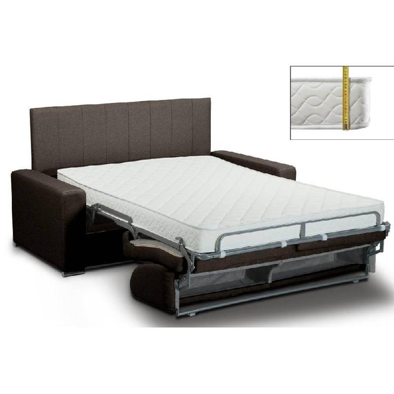 Canapé lit 3 places express Renatonisi - 140 cm - Tête de lit intégrée - Polyuréthane marron - Matelas 16 cm haute résilience_1
