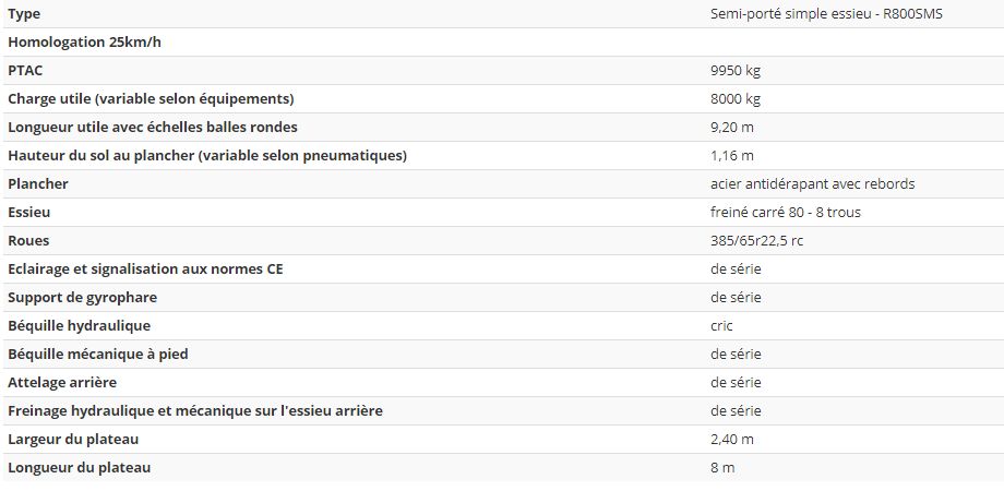Plateau fourragers semi-porté - Robust 2000 - 8m - PTAC 9 950 kg - châssis renforcé et plancher acier antidérapant_1