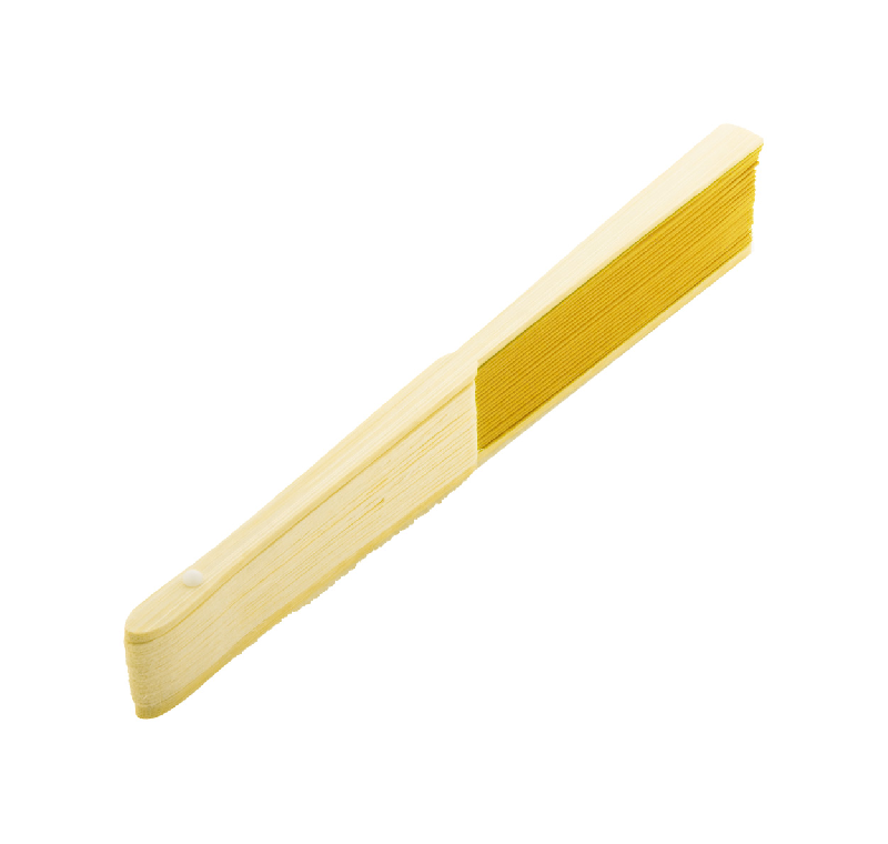 Éventail en papier - branches en bambou - couleur jaune - poids 17,3g_1