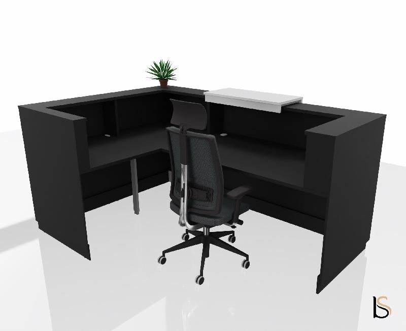 Banque d'accueil d'angle Delta Plus avec réhausse - Mobel Linea - 184, Blanc mat, Droite, Noir, Non_2