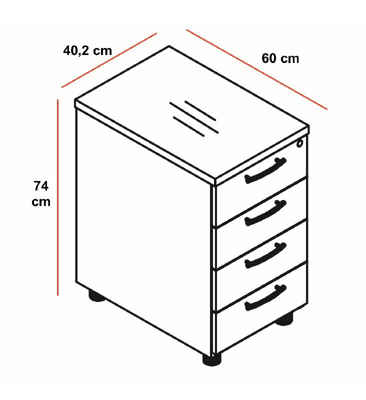 Grand caisson 4 tiroirs - MDD - Gris aluminium, Gris aluminium_1