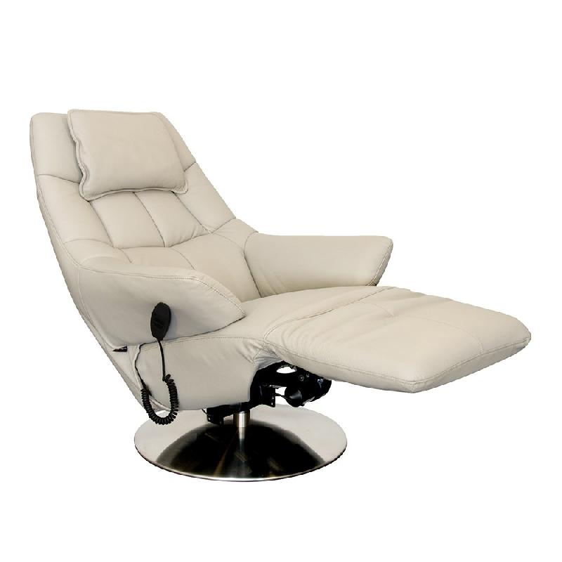 Fauteuil relax électrique KILLEM - Bi-moteur - Coloris mastic - Piètement pivotant inox - Design contemporain_1