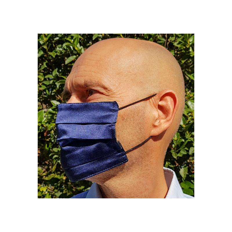 Masque lavable en satin de soie uni - bleu marine - 100% soie - 2 couches 3 plis - Réf 30271.01.1_1