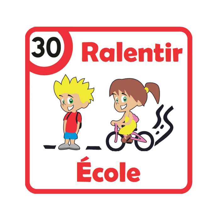 Panneau ralentir ecole blanc_1