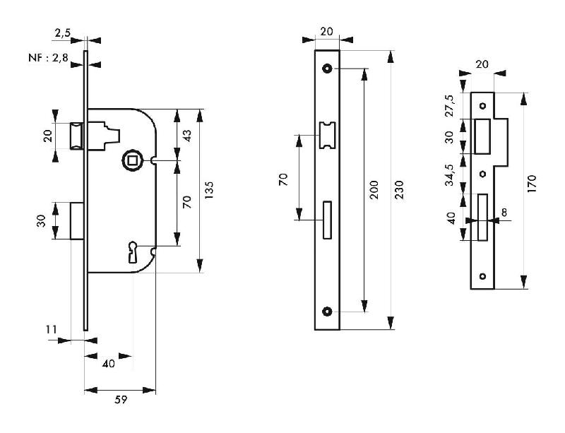 Serrure encastrable pour porte intérieure - 1 tour - 1 clé - THIRARD - acier embouti - finition époxy ou zinguée_1