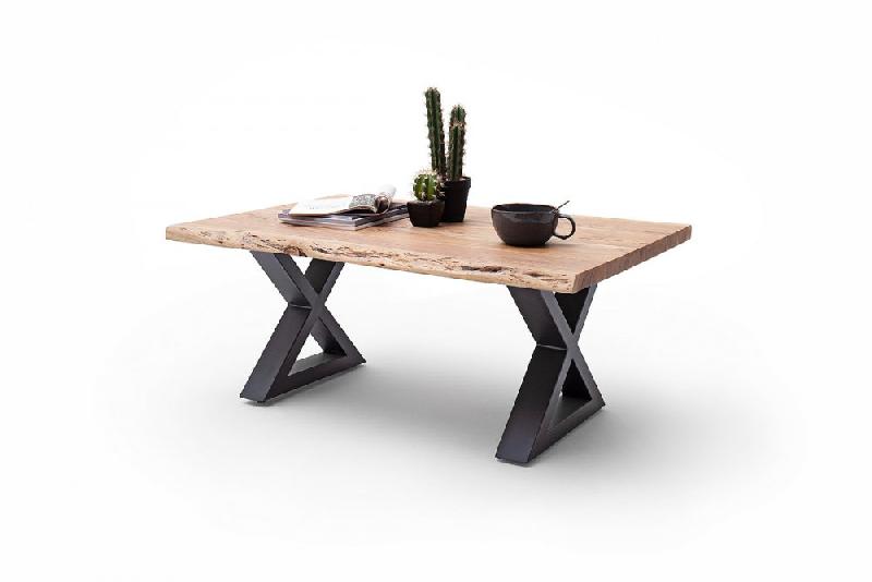 Table basse Clarens - plateau 110 cm en acacia massif naturel, piétement en X laqué anthracite_1