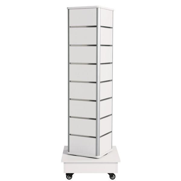 Tour 4 faces rotative R15 - Hauteur 141cm - Blanc - MDF - Sur roulettes Ø50mm avec frein_1