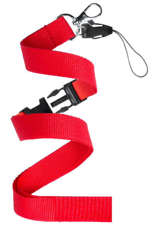 Tour de cou double - mousqueton en métal et cordelette pour portable - polyester - rouge - 16g_1