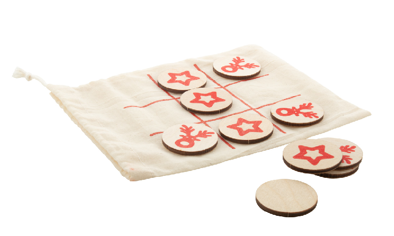 Jeu de morpions de Noël en contreplaqué de bouleau - Renne et étoile - Avec 10 jetons et pochette en coton_1