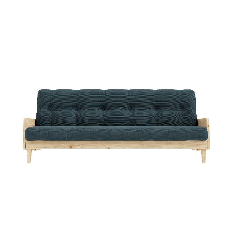 Canapé 3 places convertible Indie - Style scandinave - Futon bleu pâle - Couchage 130x190 cm - Structure en pin massif_1