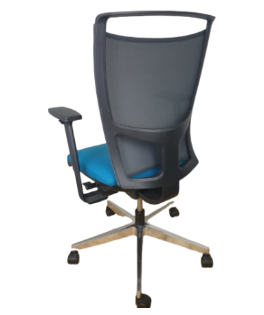 Fauteuil ergonomique Majencia For All d'occasion - mécanisme synchrone, réglages multiples, tissu bleu, dossier résille noire_1