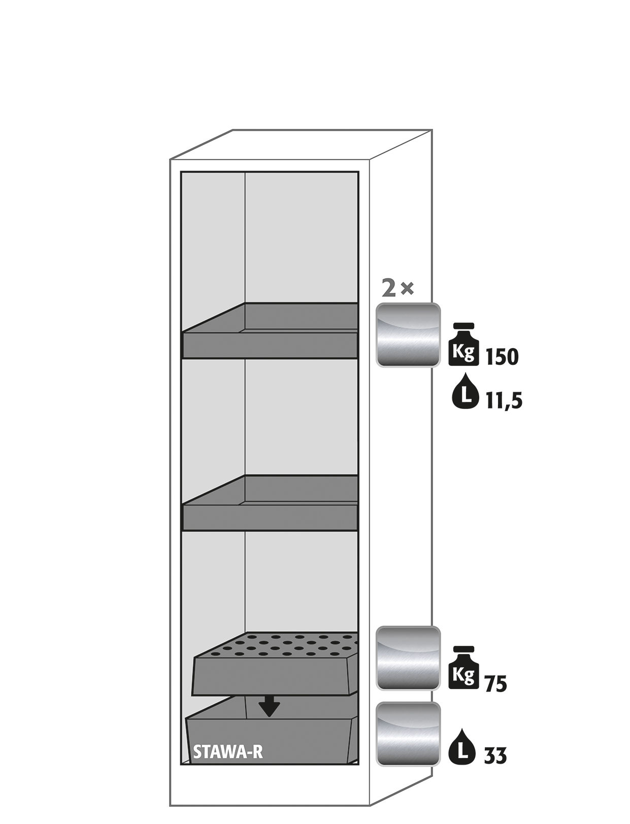 Armoire de sécurité Q-PEGASUS-90 - Modèle Q90.195.060.WDAC - Réf 30074-046-30746 - Type 90, portes battantes, norme NF EN 14470-1_1