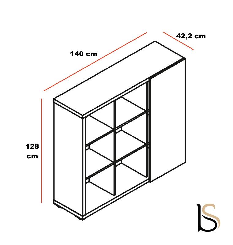 Bibliothèque avec porte coulissante Mito - MDD - Noir brillant, Sycomore foncé_2