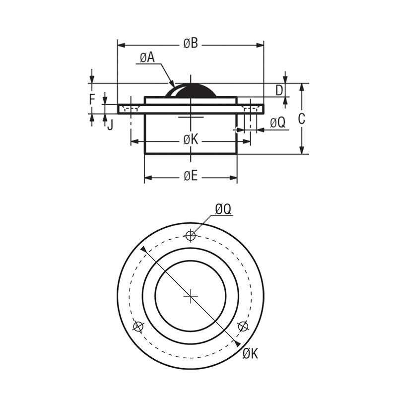 Billes à collerette ronde Guitel Hervieu - inox - charge de 25 à 500 kg - fixation par 2 trous_1