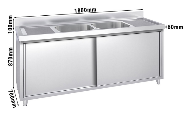 Plonge en inox sur meuble 180 x 70 cm avec 2 cuves au centre_1