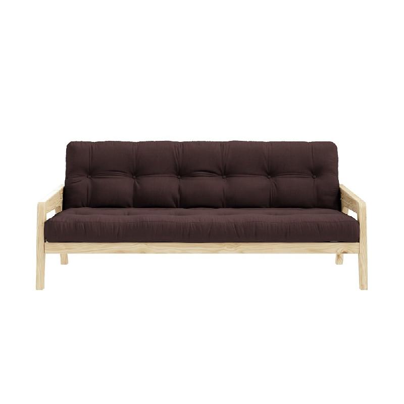Canapé convertible futon GRAB - Pin massif naturel - Coloris marron - Couchage 130 x 190 cm - Style scandinave_1