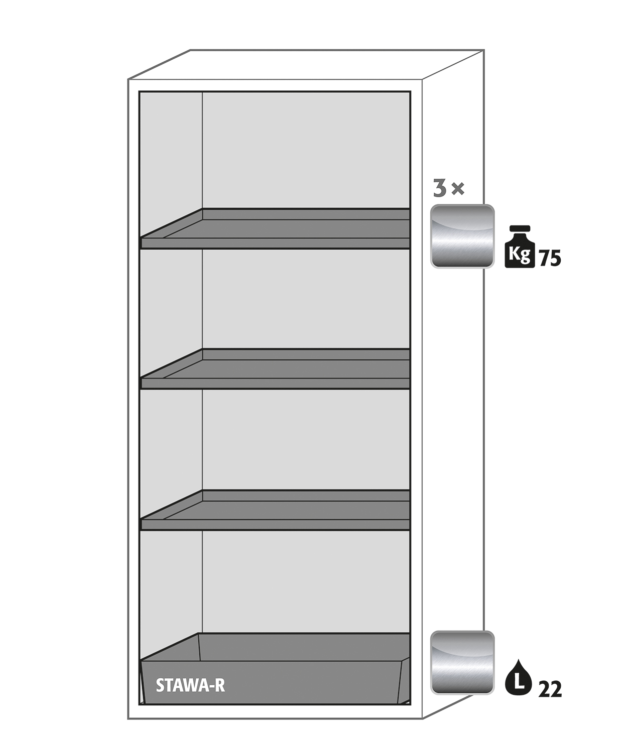 Armoire de sécurité S-CLASSIC-90 modèle S90.196.090.WDAS - Réf 30205-001-30214 - Type 90 pour substances inflammables - NF EN 14470-1_1