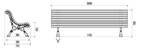 Banc public Romantico - 18 lames en pin traité autoclave classe IV - Piétement en fonte ductile avec platine centrale_1