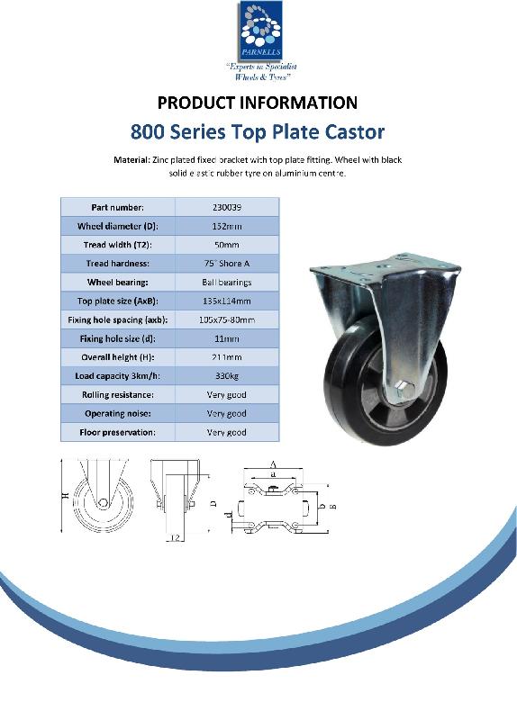 Roulette fixe de 152 mm avec caoutchouc élastique noir sur roue centrale en aluminium_1