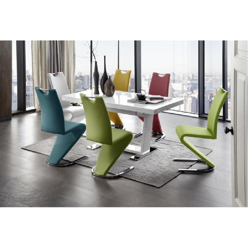 Lot de 2 chaises ALBI - tissu pétrole - piètement luge en tube chrome - design chic et moderne_1