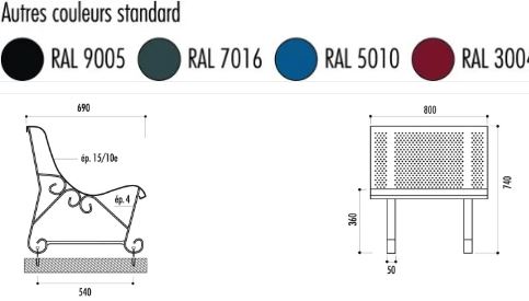 Banquette Santiago en tôle perforée 15/10e - longueur 80 cm - conforme à la réglementation anti pince-doigt_1