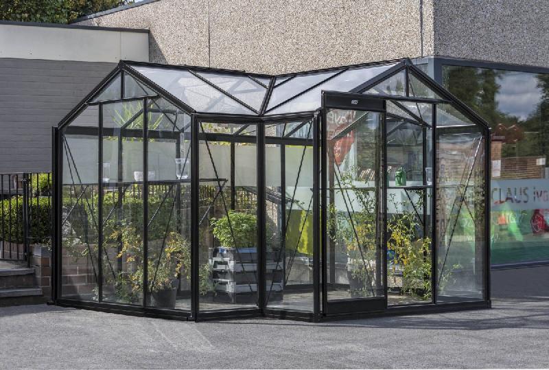 Aurélie - serre de jardin en aluminium laqué noir avec toiture et parois en verre sécurit 4 mm_1