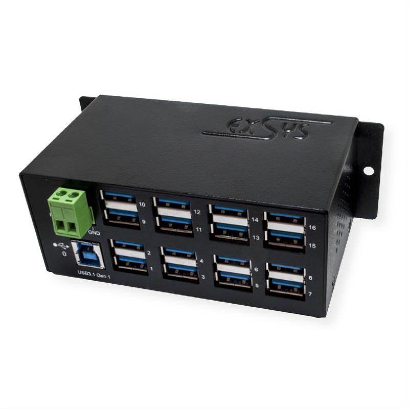 EXSYS EX-1113HMVS Hub à 16 ports USB 3.0/3.1(Gen1), protection de surtension et kit rail DIN_1