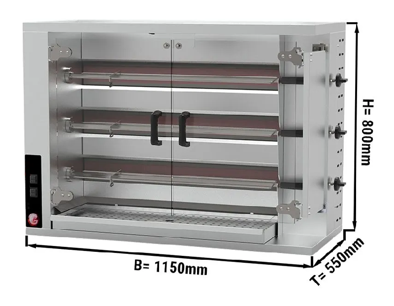 Rôtissoire professionnelle à gaz avec 3 broches pour 15 poulets_1