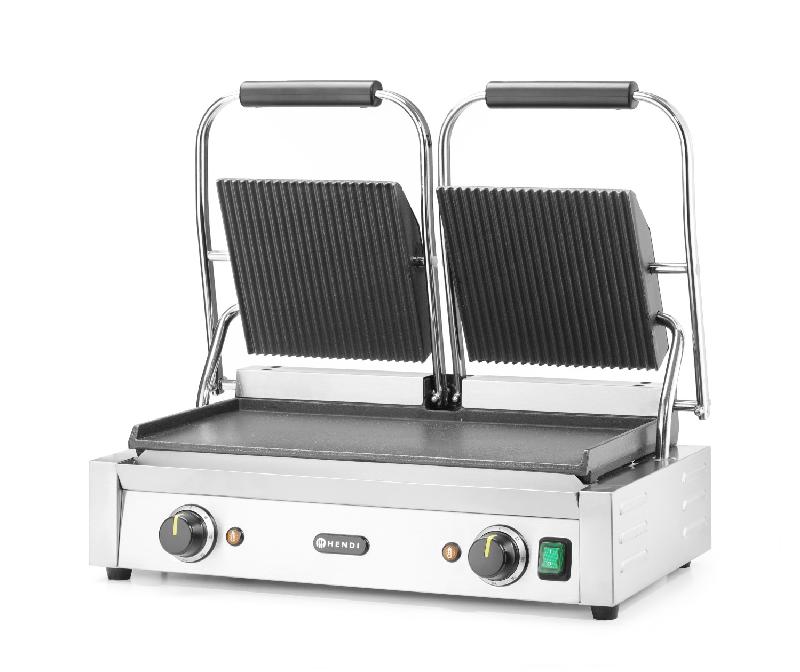 Grill de contact modèle double sup rainuré inf lisse 475x230mm HENDI_1