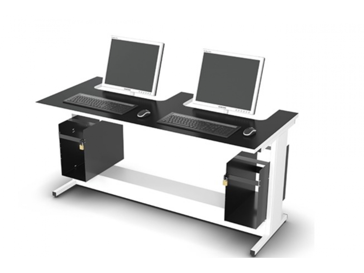 Table informatique ergonomique et sécurisée avec écran semi-encastré - DATA - Fabrication française, piètement réglable et choix de finitions_1