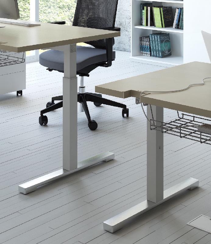 Bureau individuel réglable en hauteur Yan - MDD - Alu, Blanc, 120 x 80 cm_1