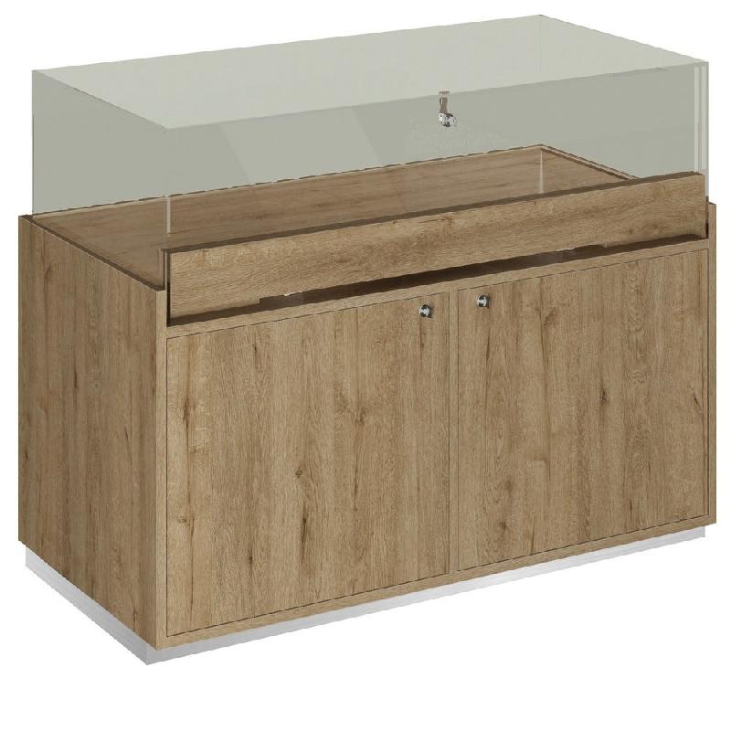 Comptoir T03 vitrine 4 Faces et MDF naturel+chêne clair - 120x60x93cm_1