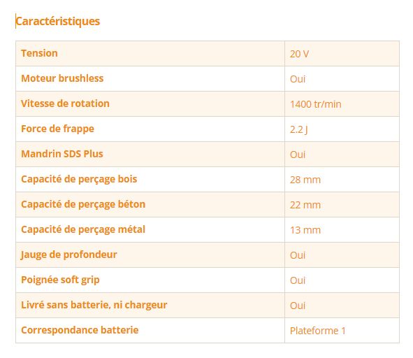 Perforateur & burineur - Feider FMPB20V - sans fil 20V - moteur brushless - force de frappe 2.2J_1