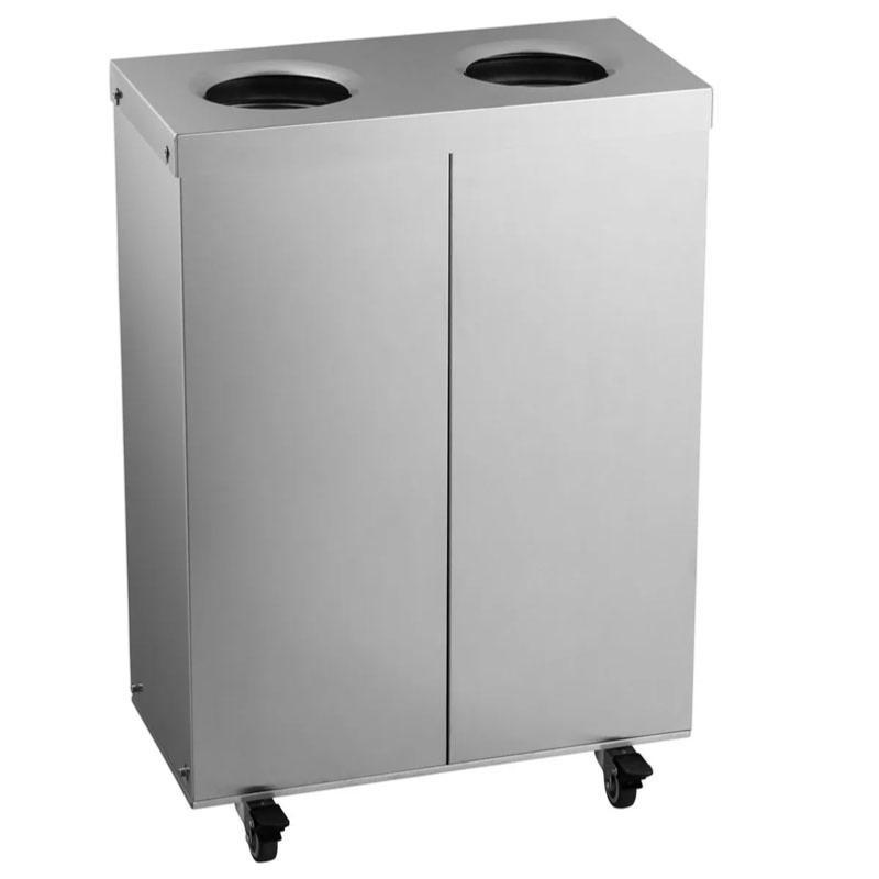 Poubelle de tri sélectif 50 L - 2 bacs 25 L - Acier inoxydable - Roulettes - Autocollants inclus_1