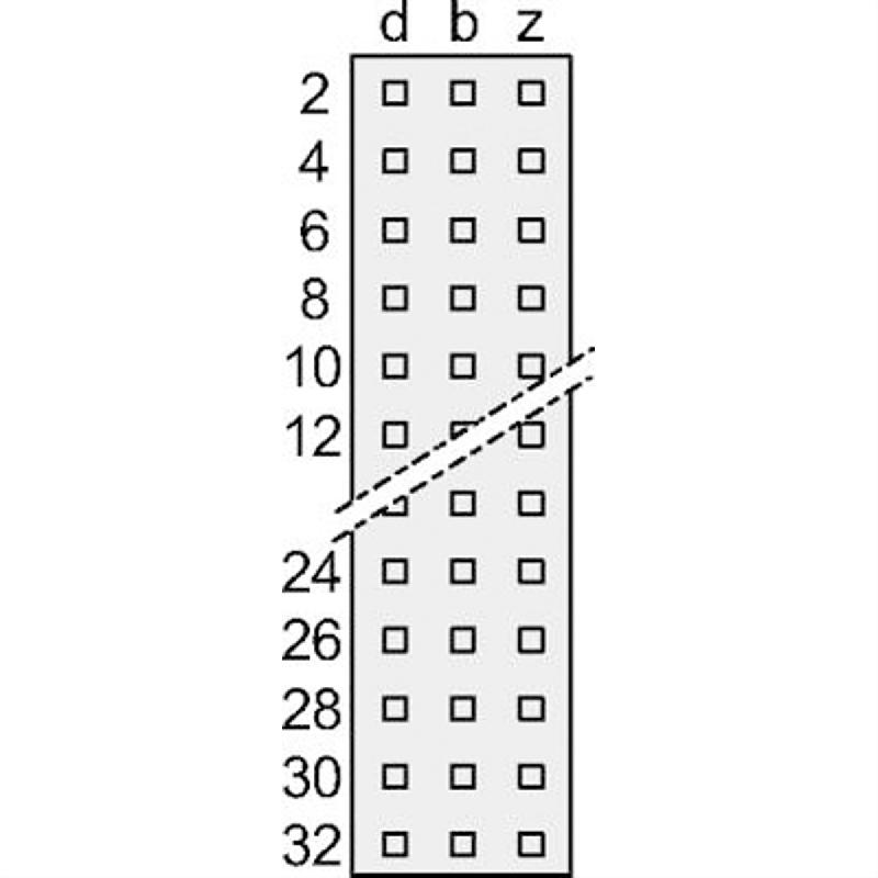Connecteur SCHROFF de type F, EN 60603, DIN 41612, mâle, 32 contacts z b, broches à souder, 2.9 mm_1
