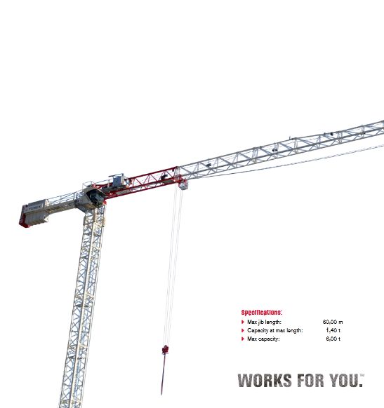 Ctt 132-6 flat top grue à tour - terex - longueur max. De la flèche 196,9 ft / 60 m_1