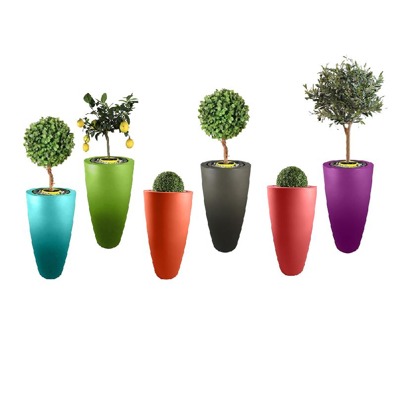 Lot de 6 pots de fleurs coniques Delight 200L - finition grainée, fabrication française, polyéthylène haute densité_1