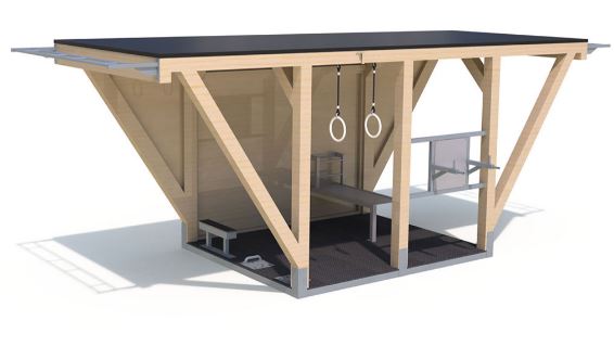 Structure de fitness M KUBE double en bois - Aire spacieuse avec équipements pour débutants et experts_1