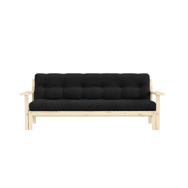 Canapé convertible futon UNWIND - Pin naturel - Coloris charbon - 130 x 190 cm - Style scandinave_1