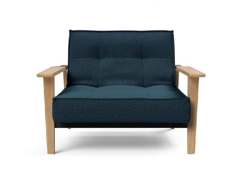 Innovation Living - Fauteuil design Splitback Frej Argus Navy Blue convertible en lit 90x115 cm avec accoudoirs en chêne clair_1