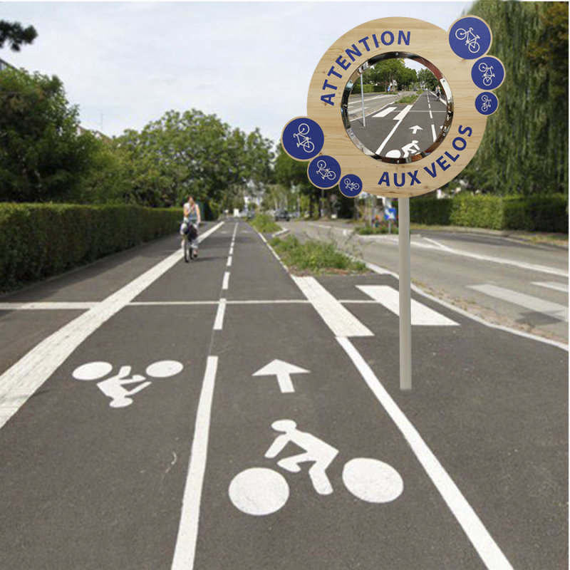 Miroir pour pistes cyclables sur cadre - Gamme Citymir - Diamètre 400 mm sur cadre Mélèze - Garantie 3 ans_1