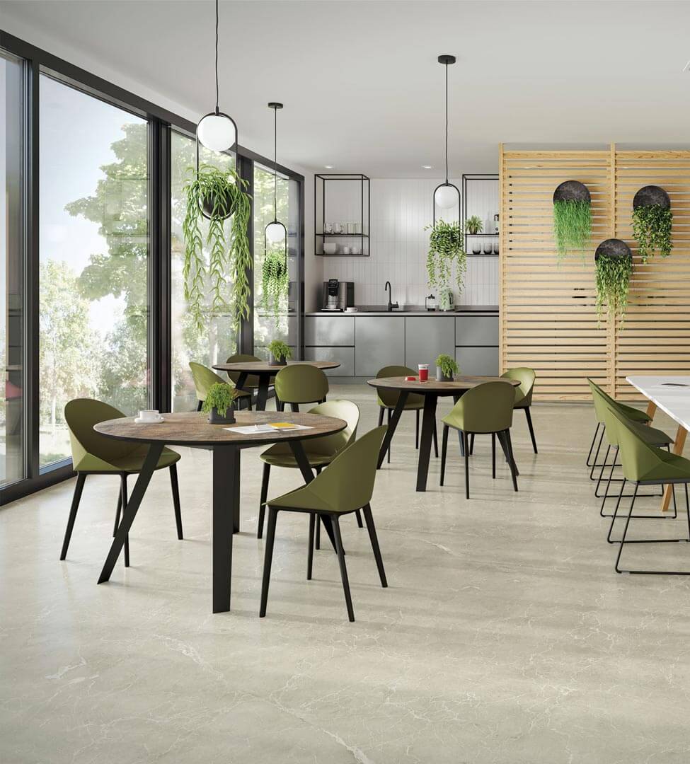 Table de cafétéria Détente - Pied tulipe design et robuste - Multiples formes et coloris personnalisables_1