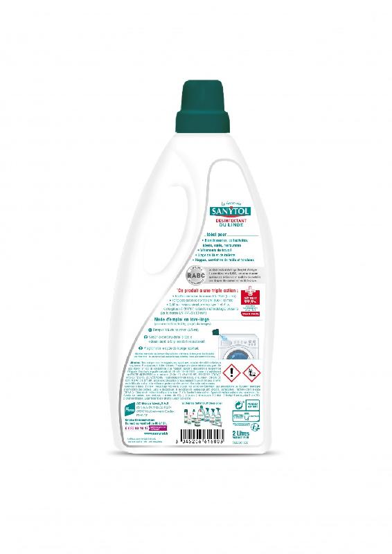 Désinfectant textile SANYTOL professionnel - 2L - Efficace dès 20°C - Élimine 99,9% des bactéries, champignons et virus_1