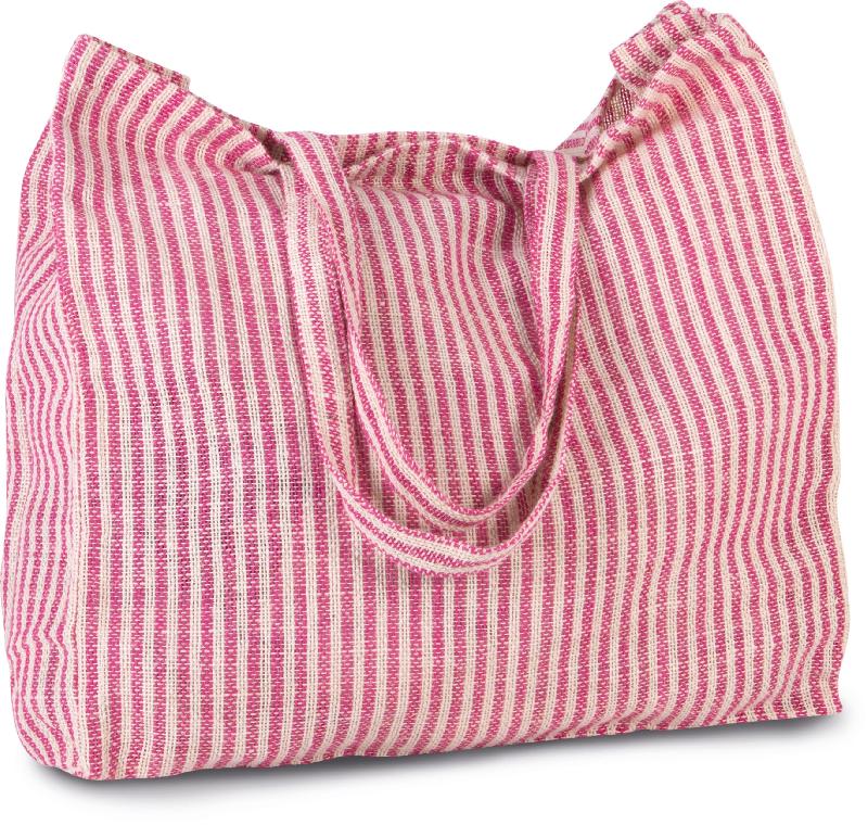 Sac shopping à rayures en juco - Kimood - Réf: KI0236 - Poche intérieure zippée - Poignées 55 cm_1