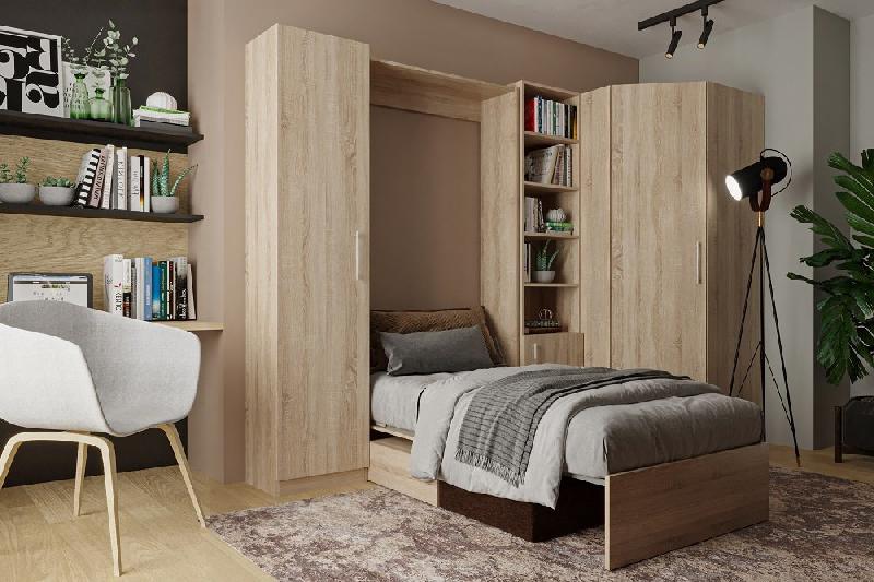 Composition angle lit escamotable chêne Dynamo Sofa - canapé intégré marron - couchage 90x200 cm - dimensions 301x100 cm_1